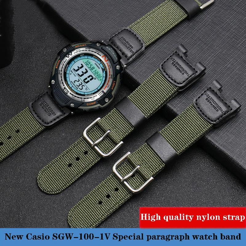 Watchband for Casio SGW-100 sgw 100 GW-3500B Green Black Nylon Waterproof Strap Replacement Driving Sport Watch Accessories