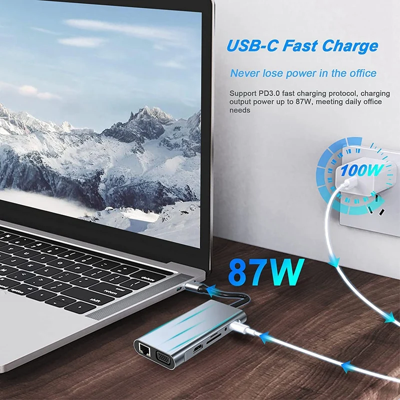 Док-станция USB C концентратором 11 в 1 с поддержкой 4K VGA SD / TF картридером для Pro