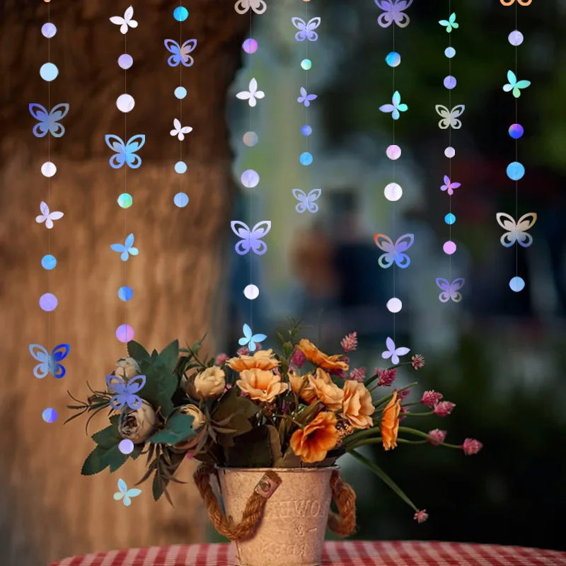 

Iridescent Butterfly Banners Birthday Party Decor Hanging Streamer Christmas New Year Rose Gold Paper Garland Baby Shower Favors