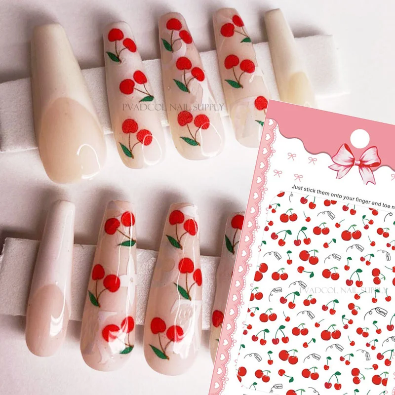 

Cherry Fruit Nail Stickers 3D Summer Style Nail Art Transfer Decals Self-Adhesive Slider Wraps Nail Decoration Manicure Foils