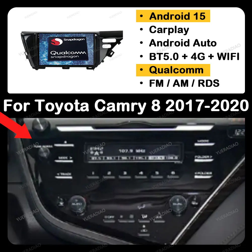 Фото Автомобильный радиоприемник Android 15 для Toyota Camry 8 XV 70 2017-2020, GPS NAVI QLED, мультимедийный стерео видеоплеер, головное устройство 2DIN BT 4G WIFI №1