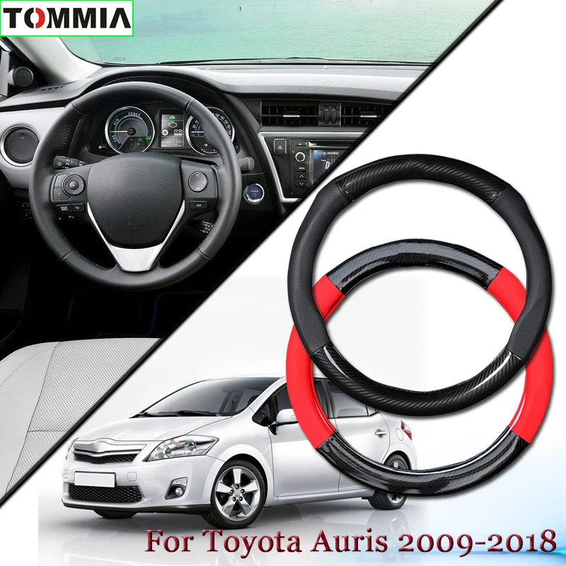 

15inch Black Carbon Fiber Anti-Slip Leather Car Steering Wheel Cover For Toyota Auris Car Interior Accessories
