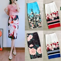 summer skirt female flower print skirt flower and bird back slit above knee skirt fashion pencil skirt midi skirt women skirt
