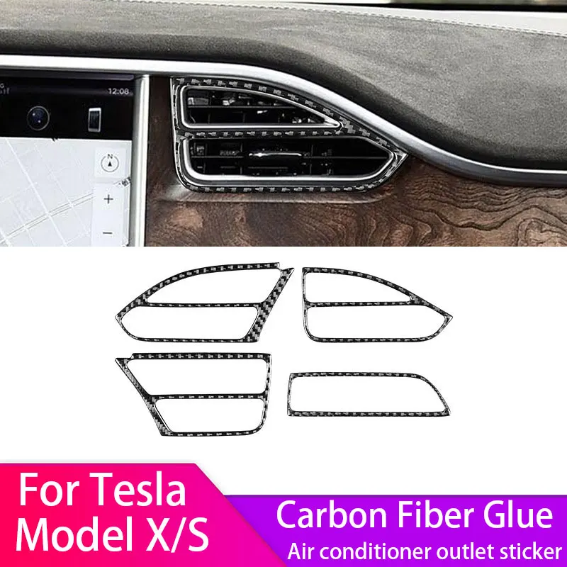 

For Tesla Model X S 2012-2020 Carbon Fiber Glue Air conditioner outlet sticker Air outlet decorative sticker 2PCS