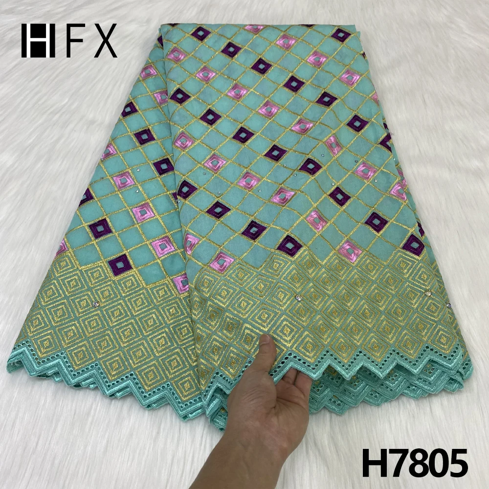 

HFX mint High Quality 100% cotton 2023 African Swiss Voile Lace In Switzerland Nigerian Dry Lace Fabric For Wedding dress H7805