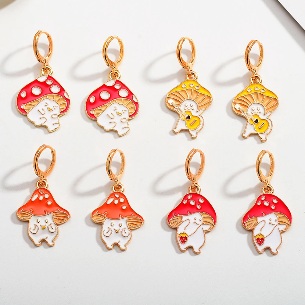 

Fashion Cute Enamel Mushroom Hoop Earrings for Women Exquisite Fresh Gold Color Drop Earrings Party Girls Birthday Gift Jewelry
