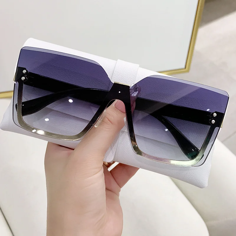 

Rimless Sunglasses for Men Women Trendy Vintage Oversized One-pieces Lady Shades Eyewear Luxury Brand Design Sun Glasses