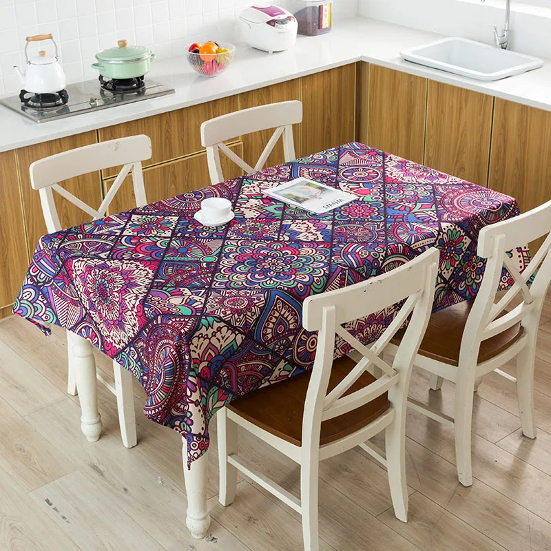 

Bohemian Style Print Decorative Tablecloth Thick Rectangular Wedding Dining Table Cover Colorful Geometric Tea Table Cloth
