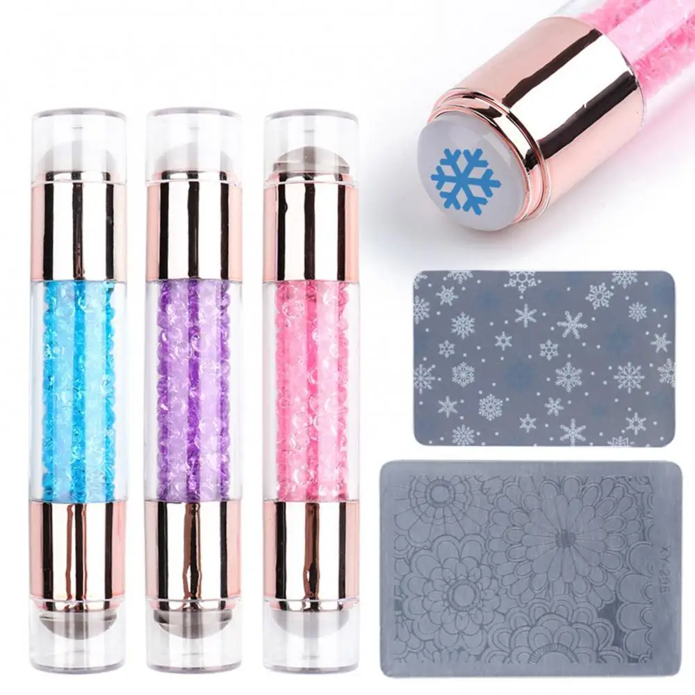 

Silicone Double-ended Nail Stamper Stamping Template Manicure Tool with Scraper
