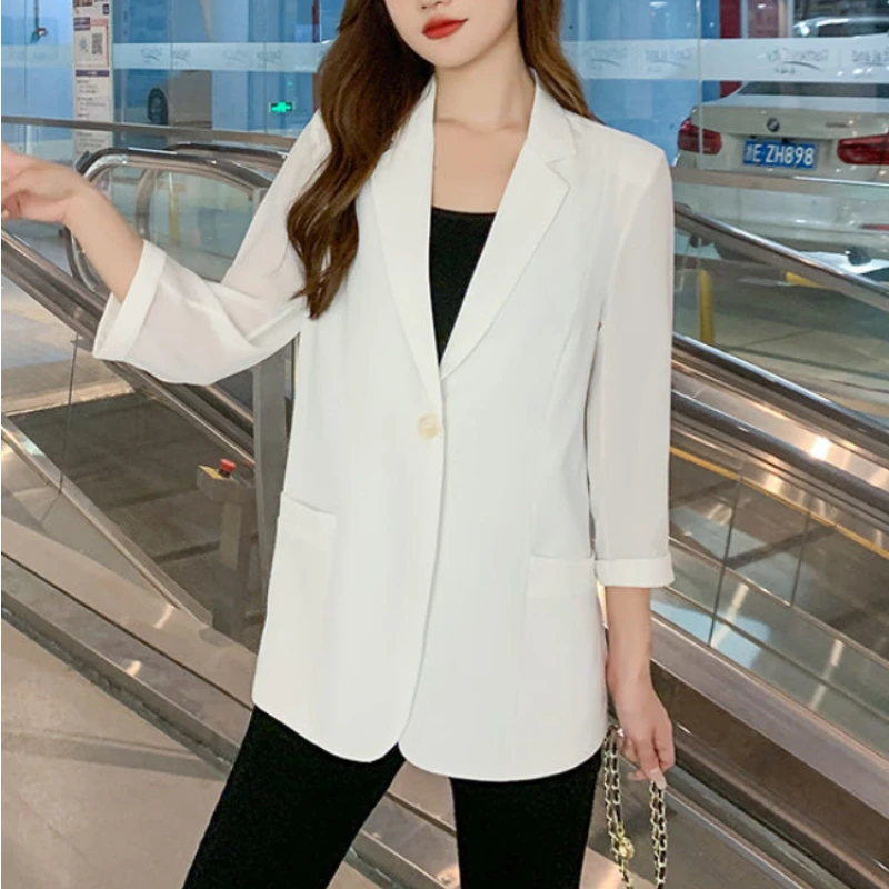 Women Blazer Summer Thin Chiffon Formal Suits Jacket Classic Office Loose Elegant Coat Korean Casual Work Wear New In Outerwears