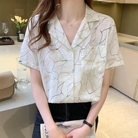 chiffon shirt new womens v neck elegant casual office shirts blouses short sleeve female fashion tops camisa feminina 001c