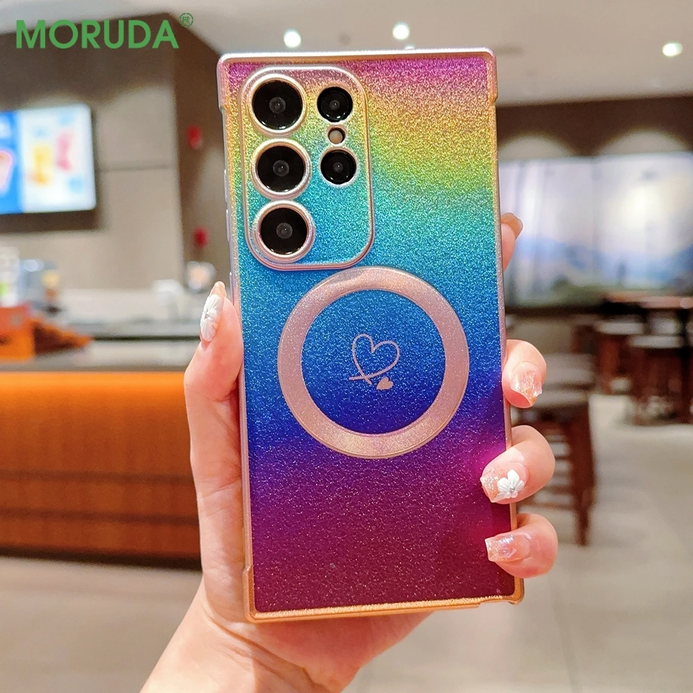 Градиентный цветной магнитный чехол с сердечками для Samsung Galaxy S21 S22 S23 S24 Ultra Plus S20 FE