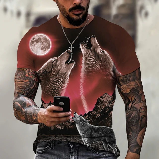 

Wolf print men's handsome T-shirt new summer casual T-shirts for men's short sleeved T-shirt comfortable street clothing top