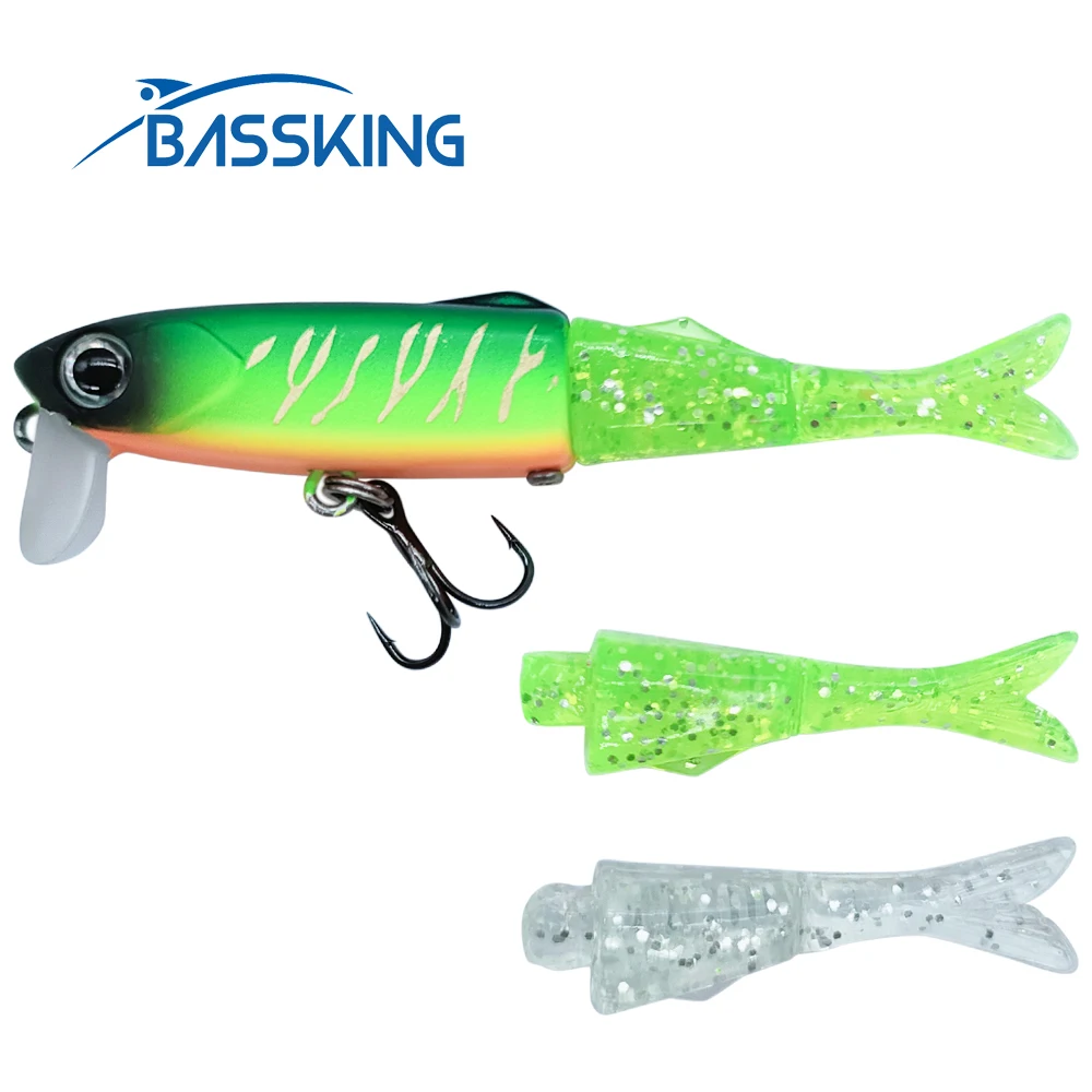 

BASSKING Floating Jointed Minnow Bait 65mm/4.5g 95mm/9.5g with 3pcs Soft Tail Fishing Lure Swimbait Pesca Isca Artificial Bait