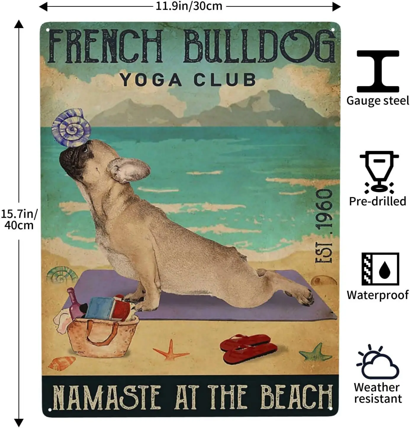WZVZGZ пляж Йога клуб французский Бульдог Оловянная металлическая табличка