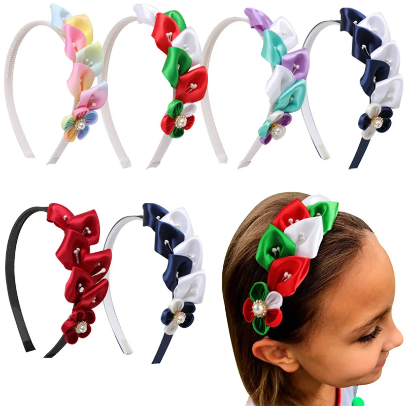 

Cute Pearls Flower Hairband Children Ribbon Elastic Hair Hoop Girls Princess Headband Headwear Band Fashion Hair Accessories