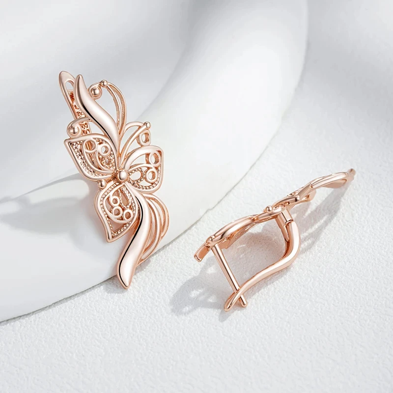 Классические полые серьги-подвески Wbmqda из розового золота 585 пробы в форме цветка