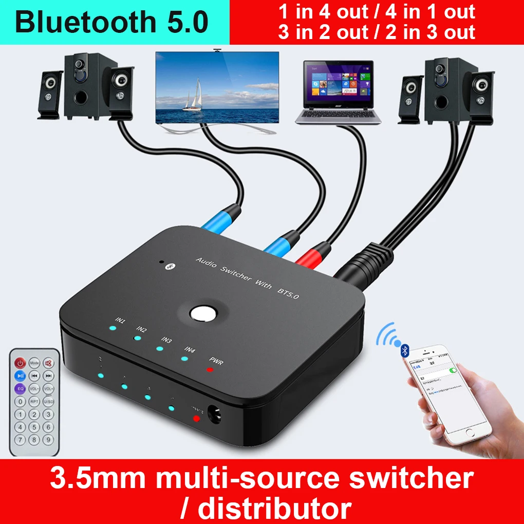 

3.5mm Audio Adapter Switcher Laptop Tablet Remote Control Bluetooth-compatible Receiver Switch Box Converter