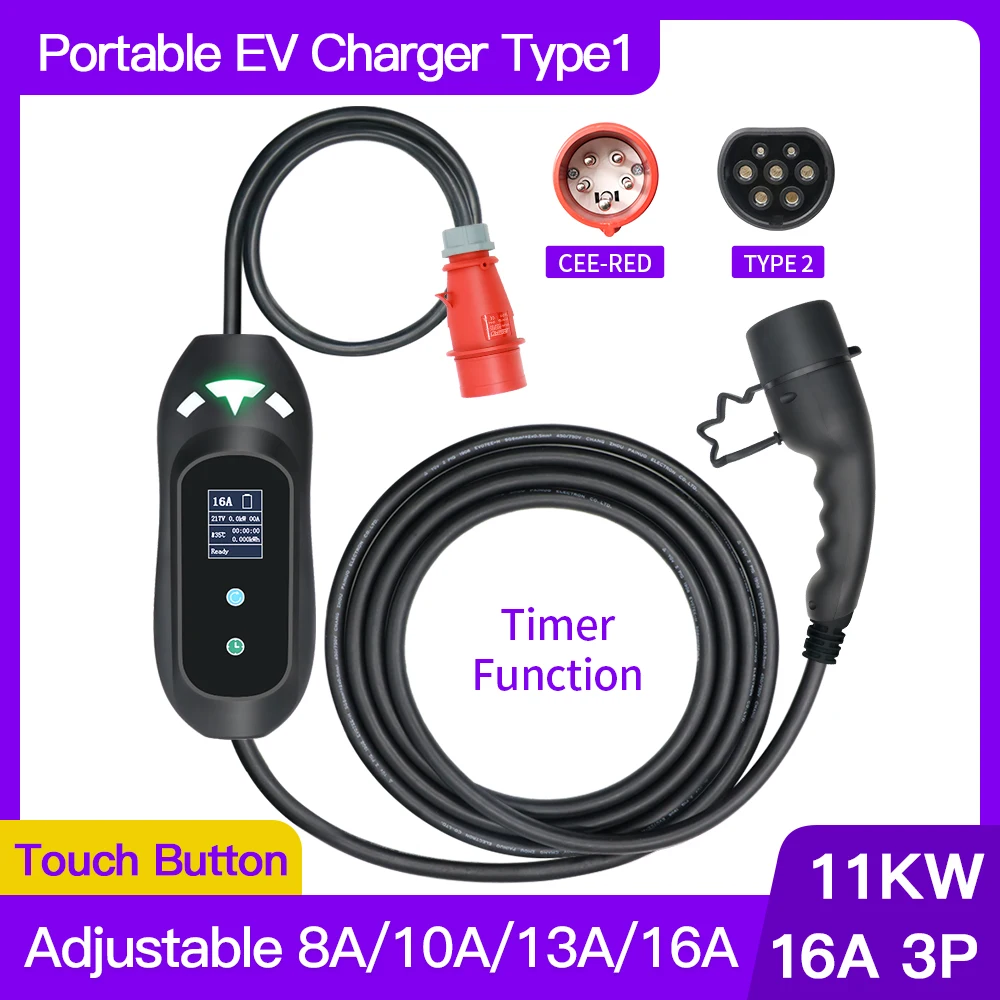 

Portrable EV Charger Type2 New Upgrade Charging Cable 8-16A Adjustable with CEE Plug for Electric Cars Home Charger 5 Meters