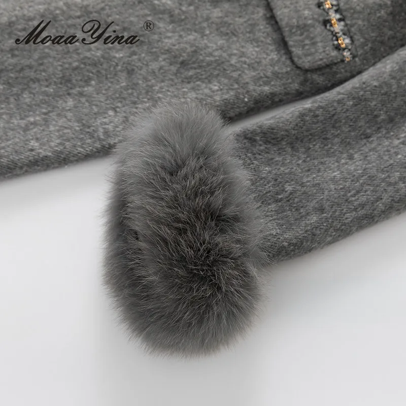 Женское винтажное дизайнерское пальто MoaaYina серое однобортное с