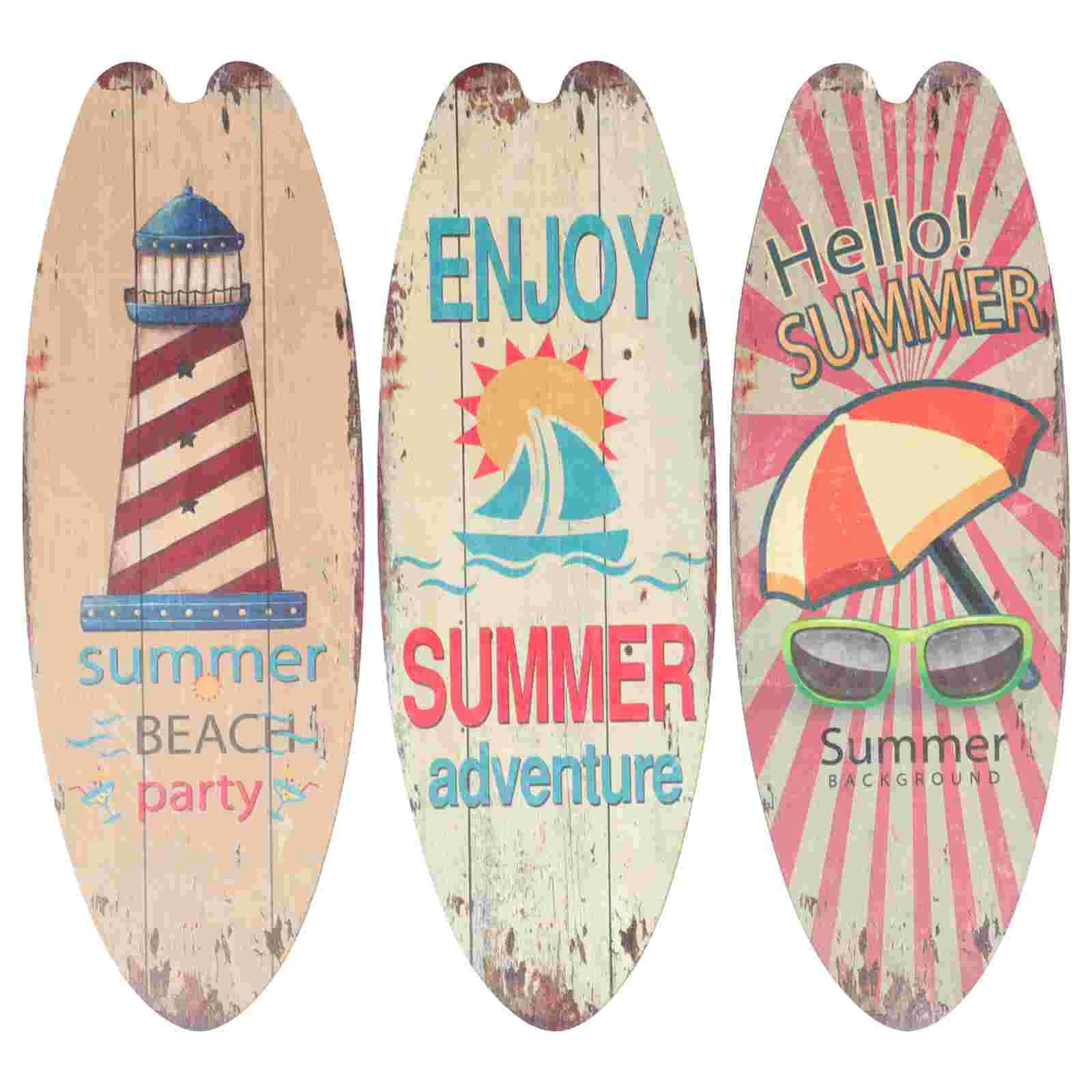 

2 Pcs Mediterranean Decor Hanging Sign Surfboard Wall Plaque Wooden Porch Decoration Seaside Marine Style Ornament