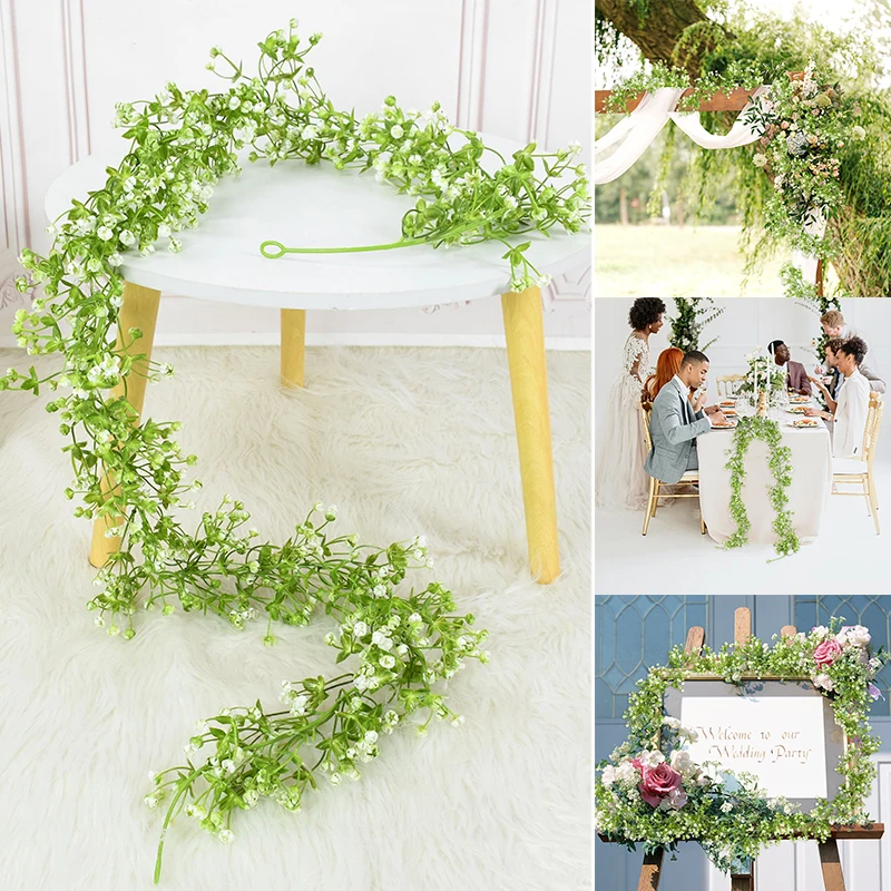 

175cm White Gypsophila Artificial Flower Vines Baby Breath Wreath Wedding Arch Home Garland Decor Wall Hanging Fake Plant Rattan