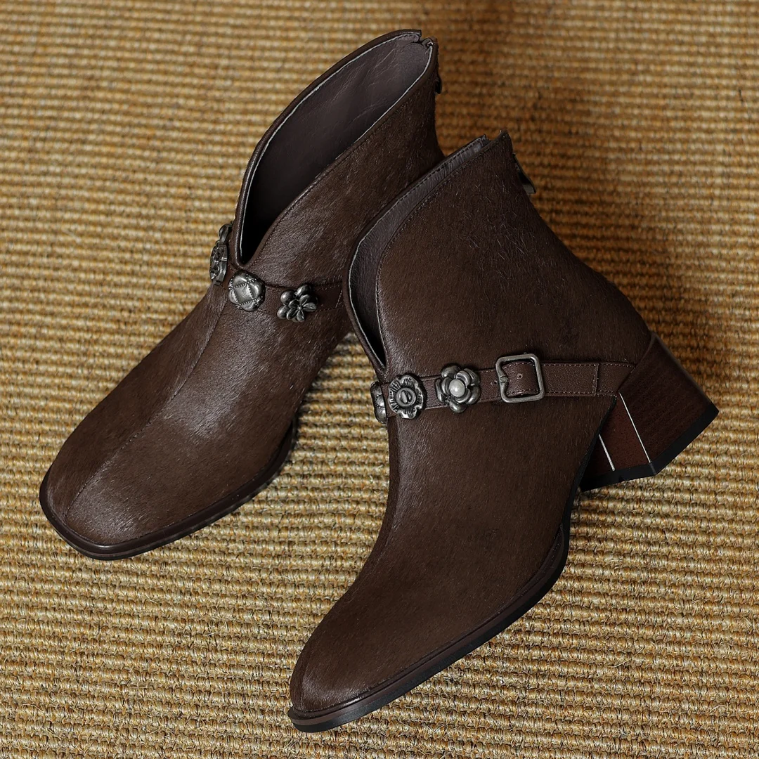 Женские осенние ботильоны из конского волоса с металлической пряжкой и молнией