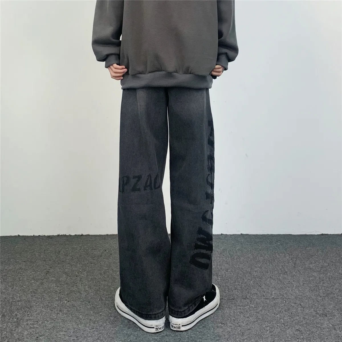 Men Jeans Trend Letter Print Straight Jeans Unisex Denim Trousers Y2k Pants Wide Leg Pants Women Pants Streetwear Men Jeans Men