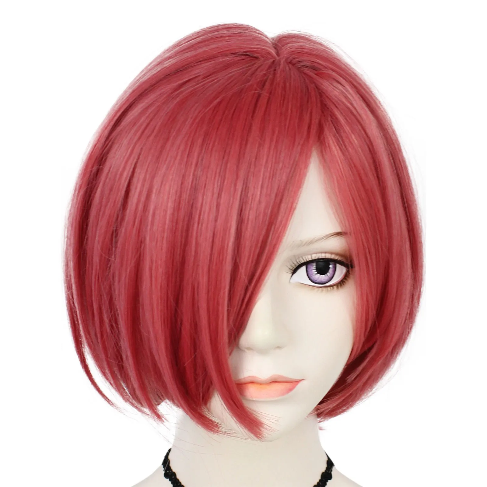 Парик для косплея из синтетических волос короткий прямой красный с челкой