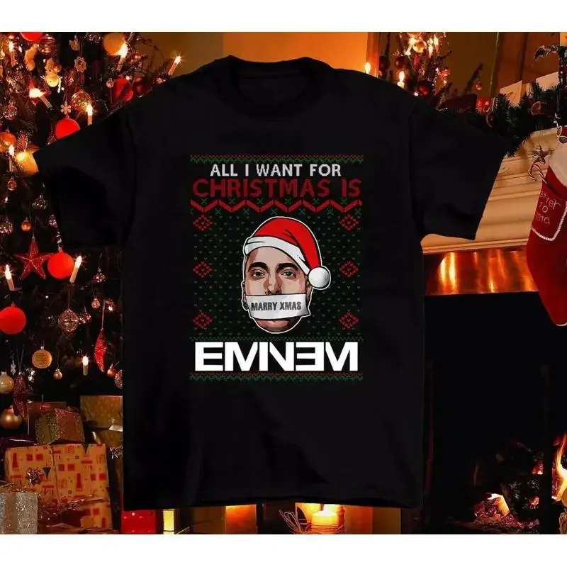 Фото Футболка Merry Christmas Eminem Ugly Xmas for You, черная, все размеры №1