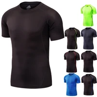 men stretch running shirts breathable workout gym training quick drying short sleeves bodybuilding summer compression sports tee