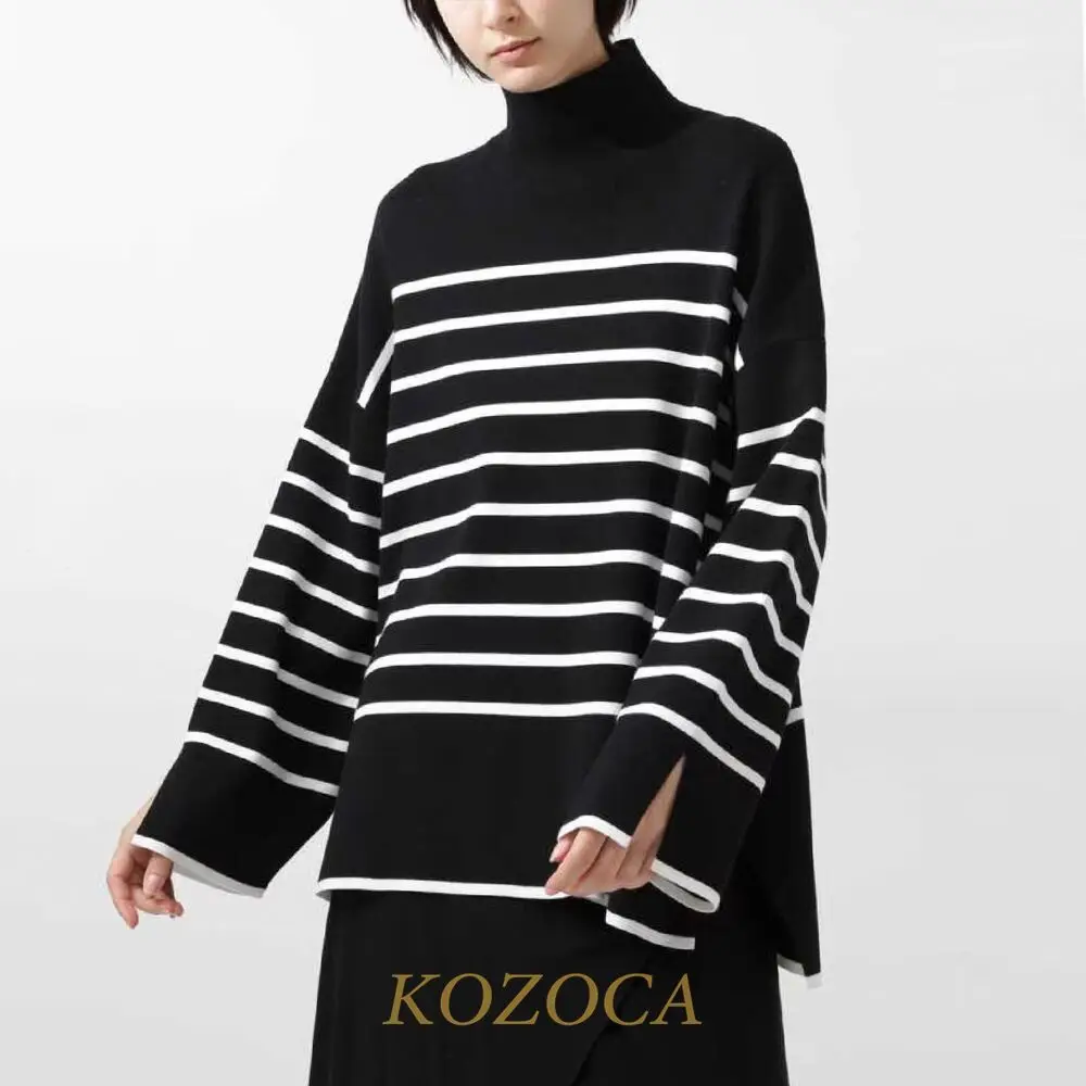 

Kozoca Stripe Sweater Women Autumn Winter New Loose Casual Thick Pullover Female Warm Soft Sweaters Turtleneck Fashion Jumper