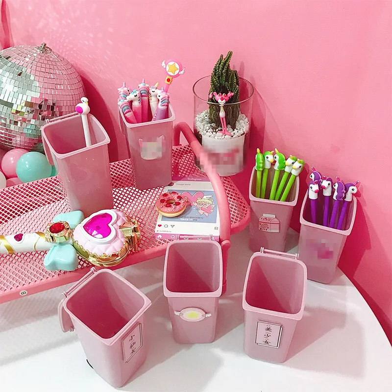

Pen Holder Japanese Cute Pink Girl Heart Desktop Trash Can Storage Little Fairy Beautiful Girl Desktop Storage Bucket 2021