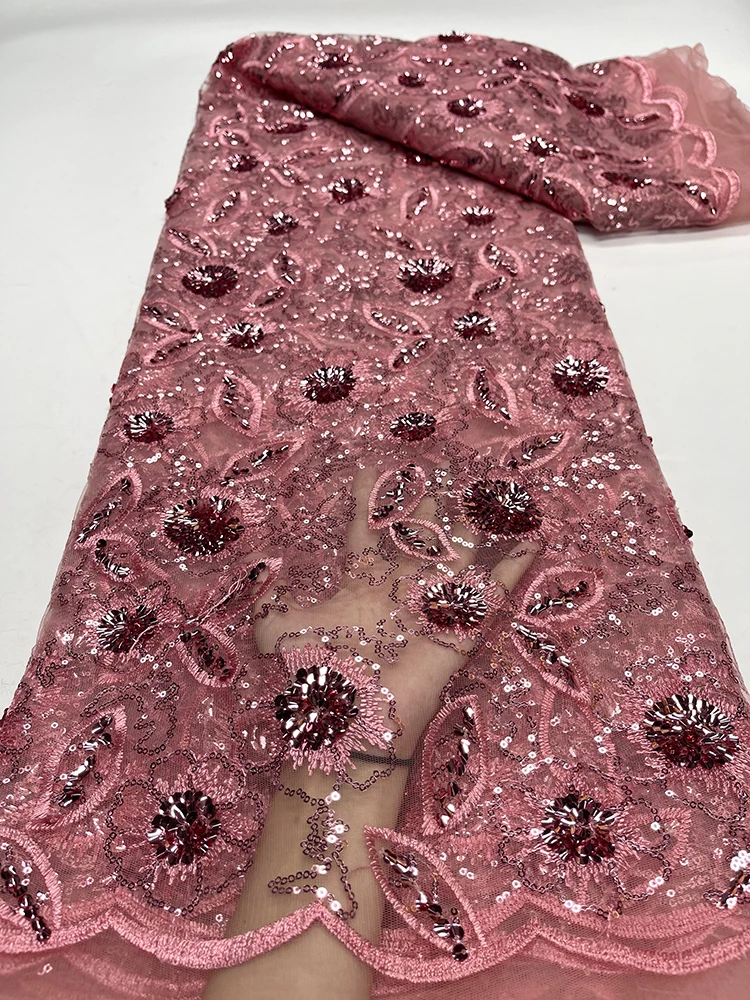 

High Quality African Sequins Lace Fabric 2023 French Net Mesh Lace Fabric Sewing Embroider Lace Tulle Nigerian Dress 5 Yards