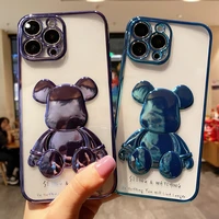 luxury plating cute violent bear phone case for iphone 13 12 11 pro max x xs xr 8 7 plus se 2020 silicone lens protection cover