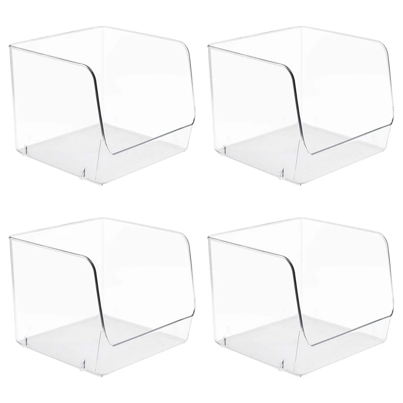 

4Pcs Plastic Storage Bins Clear Pantry Organizer Box Bin Containers for Organizing Kitchen Fridge, Food, Snack Pantry