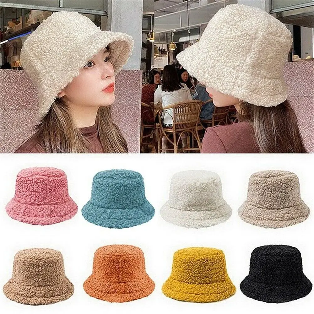 

Outdoor Sunscreen Faux Fur Warm Casual Fisherman Cap Panama Hat Bucket Hat Sun Cap