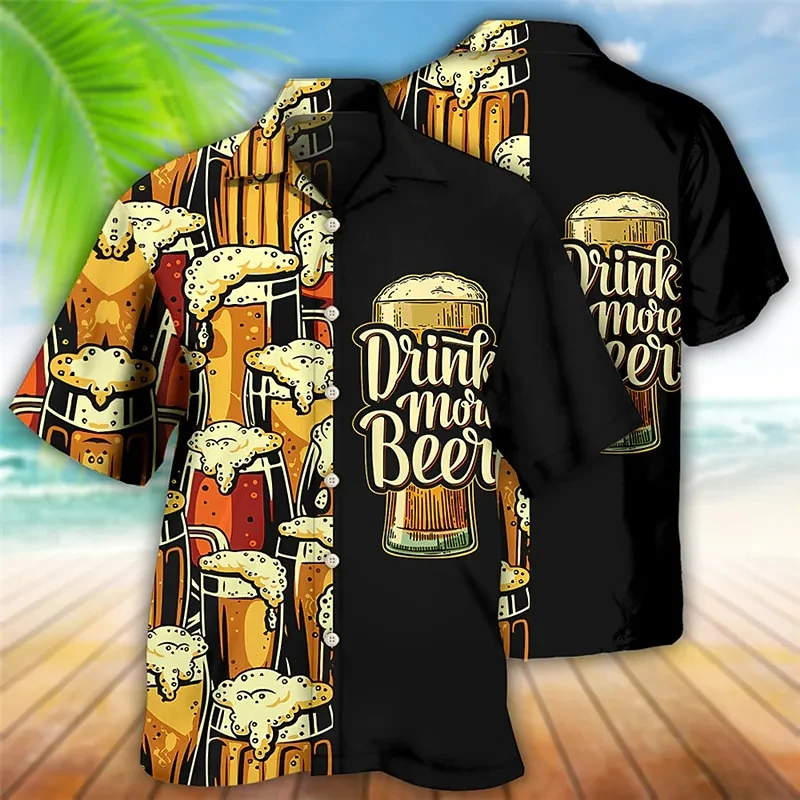 

Men's Shirt Summer Hawaiian Shirt Letter Graphic Prints Beer Turndown Casual Holiday Short Sleeve Button-Down Print Clothing