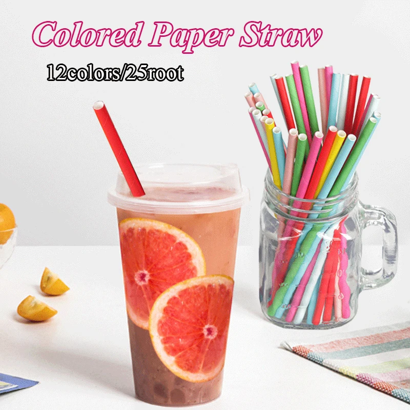

25pcs Disposable Paper Straws Party Supplies Soild Color Creative Straw Wedding Birthday Party Decoration Kids Useful Cute
