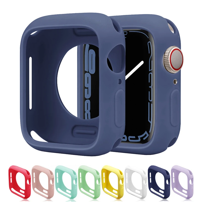 Soft Silicone Case for Apple Watch 45mm 44mm 42mm 41mm 40mm 38mm Cover Protection Bumper Shell For iWatch series 8 7 SE 6 5 4 3