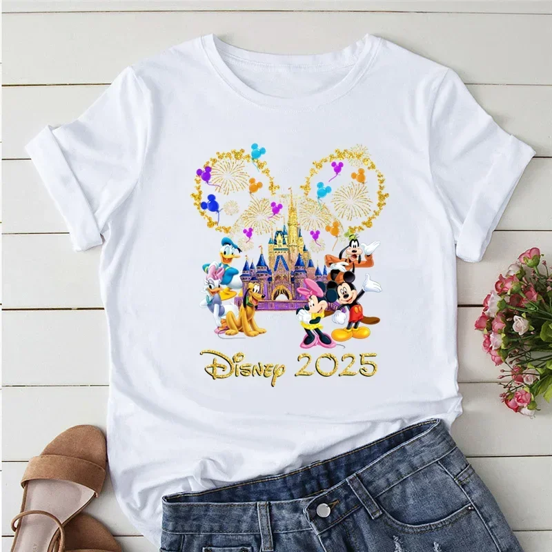 Cute Trip 2025 Printed Women T-shirt Mickey Minnie Mouse White T-Shirts Short Sleeves Clothing Fashion Female Streetwear Y2k Top