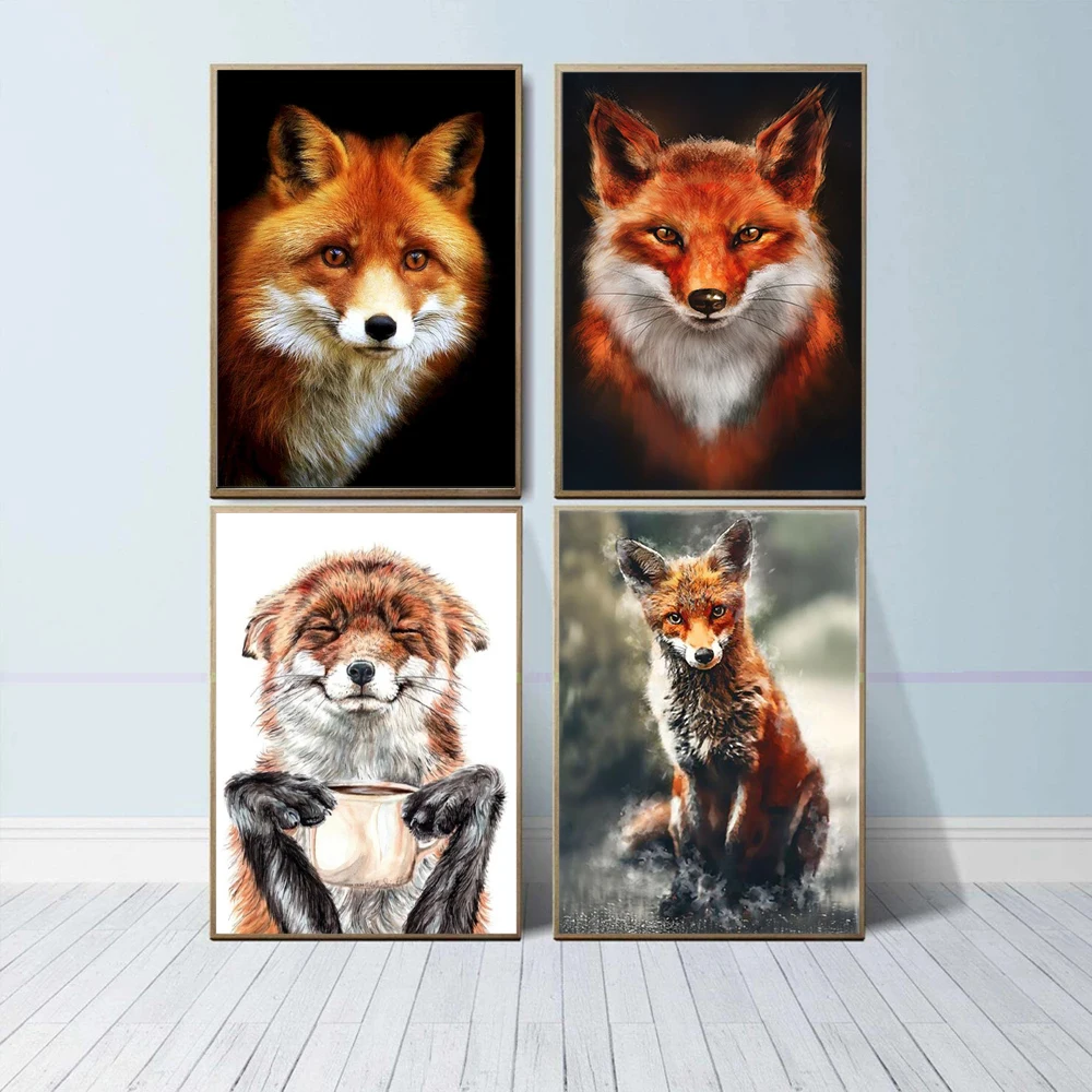 Живопись на холсте с изображением красной лисы "Animal Art Canvas Painting Red Fox Poster and Prints Mural Family Bedroom for Childrens Room Wall Pictures Home Decoration on"