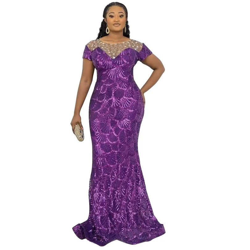 

Летнее Африканское женское платье с коротким рукавом, африканские женские платья для свадебной вечеринки, кружевные вечерние платья с блес...