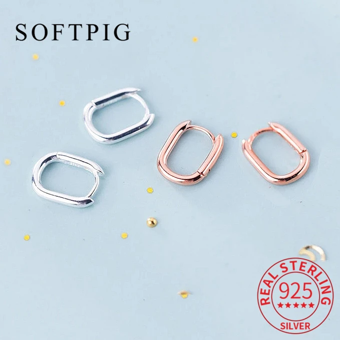 

SOFTPIG Real 925 Sterling Silver Minimalist Oval Hoop Earrings For Fashion Women Party Geometric Fine Jewelry Minimalist Bijoux