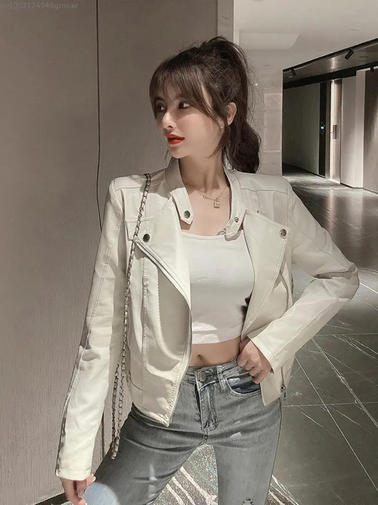 Fashion Coat Short PU Leather Long Sleeve Pu Leather Skinny Slim Jacket Top Women's Loose Cardigan Women's Autumn