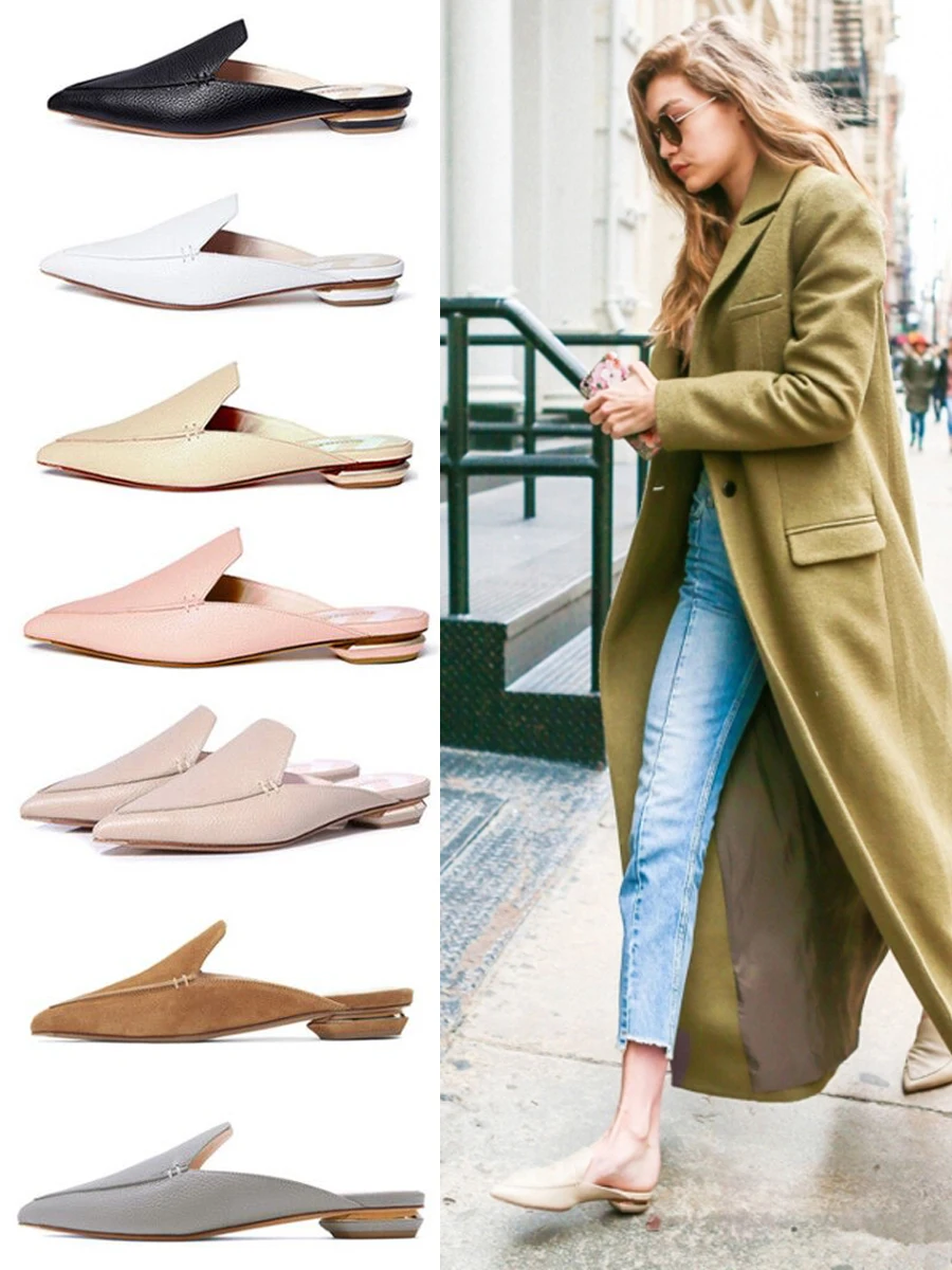 

2022 European and American women's mules, pointed toe flat slippers women