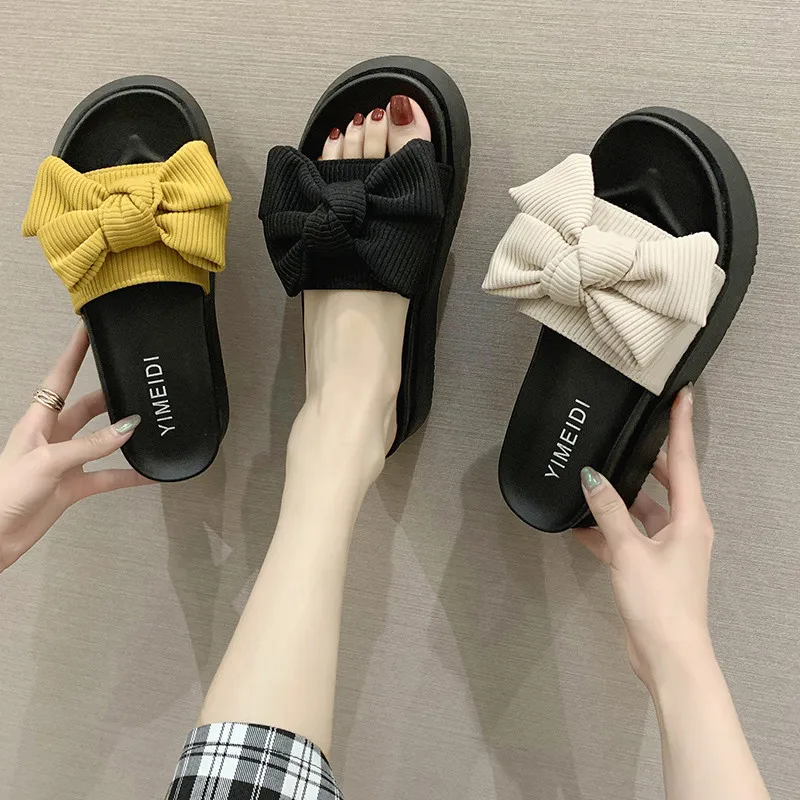 

Butterfly-Knot Shoes Med Woman's Slippers Shale Female Beach Platform Luxury Slides 2022 Summer Flat Soft Sabot Designer Rome Ba