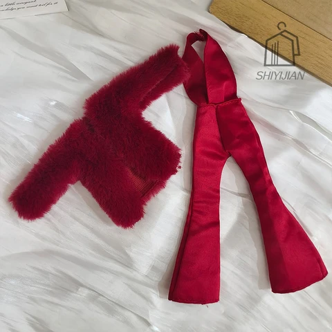 Красная плюшевая куртка + брюки для куклы BJD 30 см