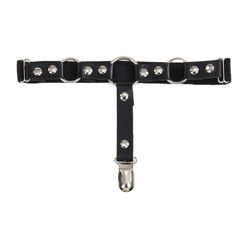 

Gothic Leg Garter Belt with Dangle Circle Decor PU Leather Thigh Clips Elastic Body Clips Jewelry Nightclub Supplies T8DE