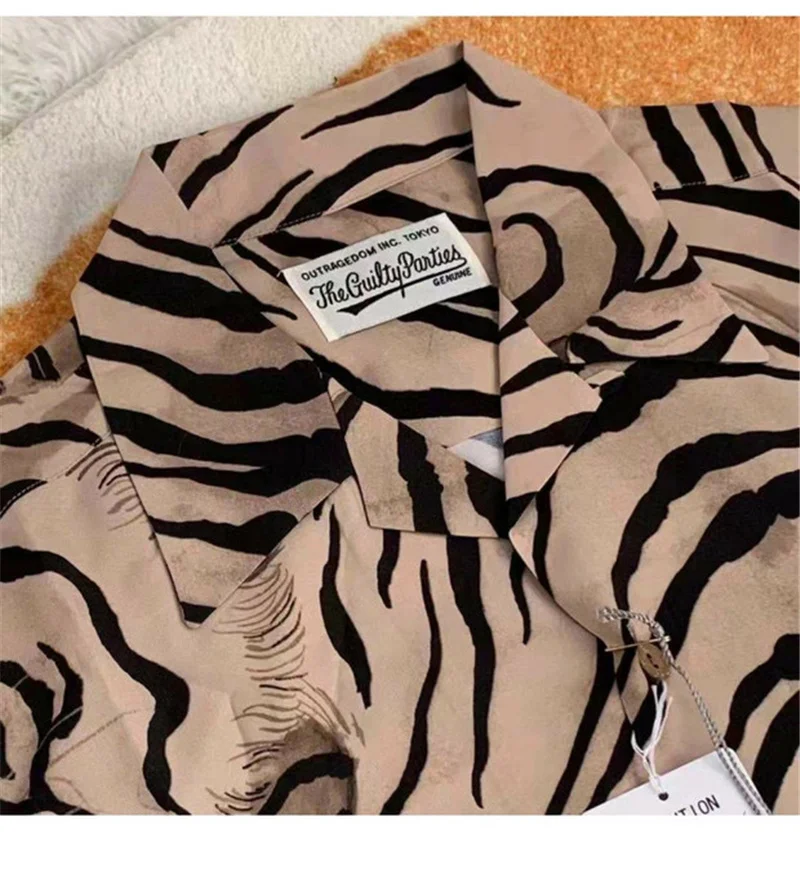 WACKO MARIA Shirt White Tiger Print Men Women 1:1 Loose WACKO MARIA Men's Hawaiian Shirt